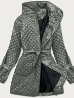 Šedozelená dámska prešívaná bunda s opaskom (7262)