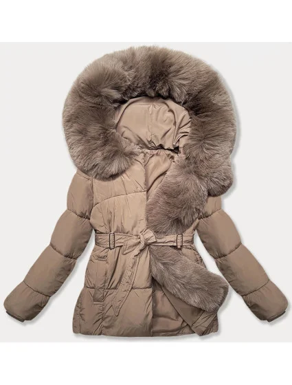 Tmavobéžová dámska prechodná bunda s opaskom J Style (16M9183-84) Tmavobéžová dámska prechodná bunda s opaskom J Style (16M9183-84)