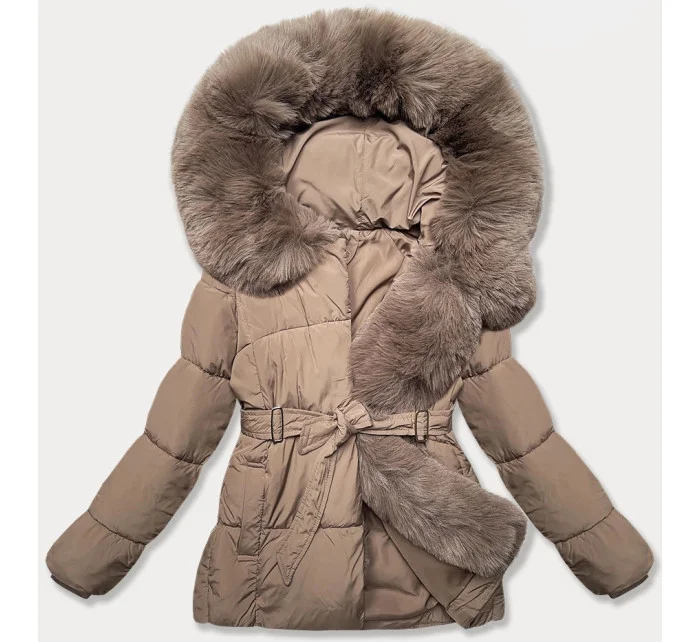 Tmavobéžová dámska prechodná bunda s opaskom J Style (16M9183-84) Tmavobéžová dámska prechodná bunda s opaskom J Style (16M9183-84)