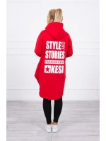 Zateplená mikina s dlhým chrbtom a kapucňou červená