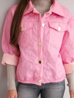 Dámska jarná prešívaná bunda s kvetinovým vzorom candy pink