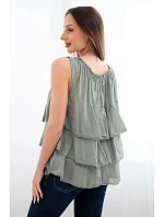 Dámská bavlněná halenka model 22147992 střihu s volány bez rukávů khaki - K-Fashion