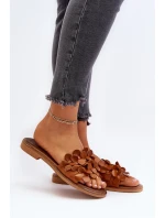 Zazoo 40381 Damskie Skórzane Klapki Na Płaskim Obcasie Brązowe