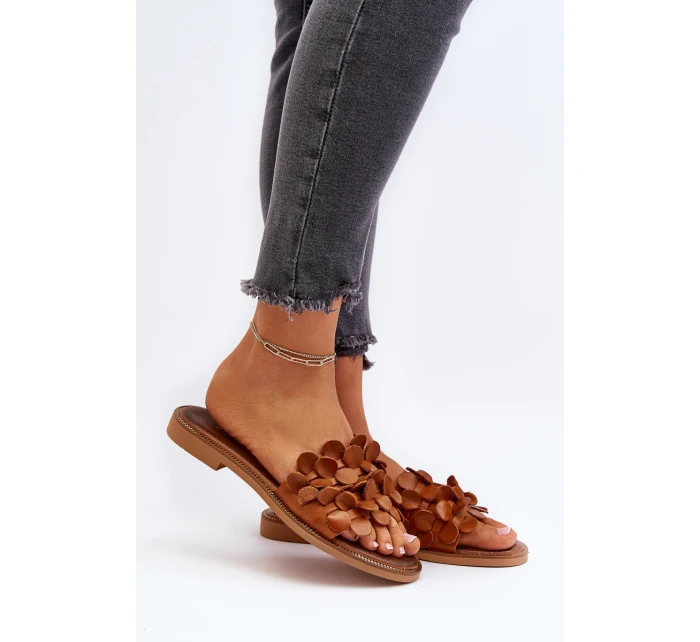 Zazoo 40381 Damskie Skórzane Klapki Na Płaskim Obcasie Brązowe