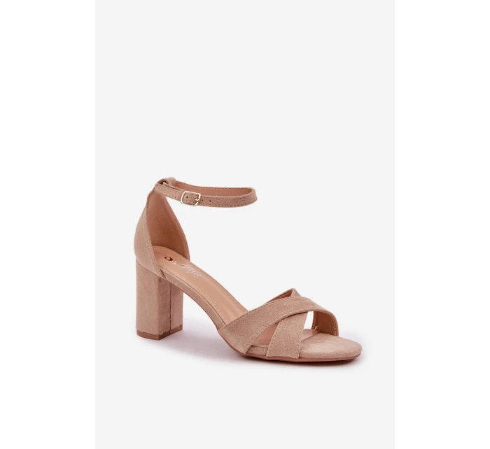 Sandały Na Słupkowym Obcasie Z Eko Zamszu Beżowe Saniffia Sandały Na Słupkowym Obcasie Z Eko Zamszu Beżowe Saniffia