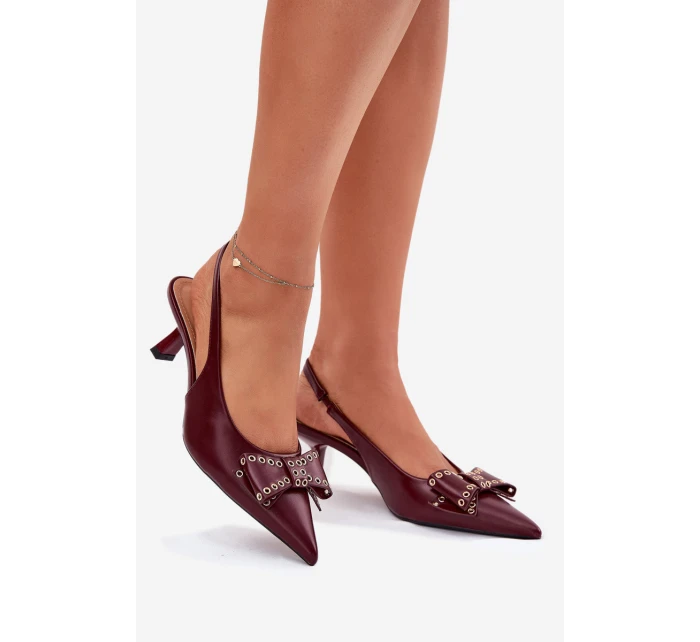 Czółenka Na Szpilce Z Kokardą Bordowe Folesca