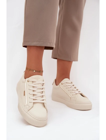 Damskie Sneakersy Z Eko Skóry Big Star SS274027 Beżowo-Złote