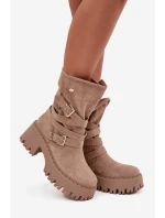 Botki Damskie Na Masywnym Obcasie Z Klamrami I Paskiem Beżowe Nerelisa Botki Damskie Na Masywnym Obcasie Z Klamrami I Paskiem Beżowe Nerelisa