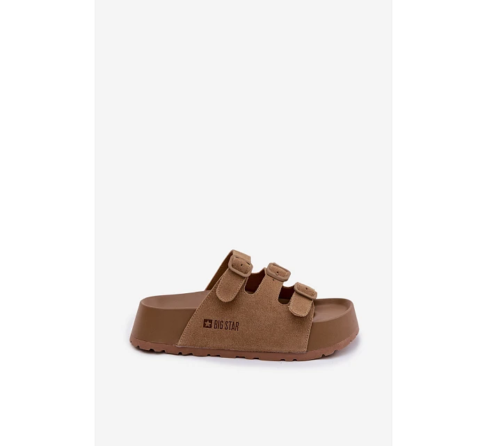 Dámské pantofle na masivní platformě s pásky Big Star TT274530 Camel