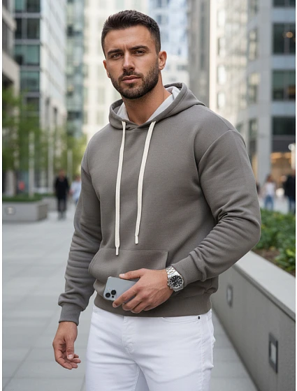 Pánska klokanka s kapucňou tmavosivá FashionStreet BX5955