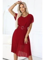 465-5 MIA Plisované šifónové midi šaty so širokým opaskom - Bordeaux 465-5 MIA Plisované šifónové midi šaty so širokým opaskom - Bordeaux