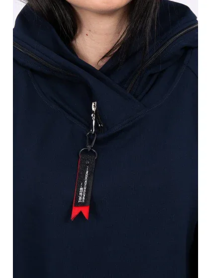 Oversize tmavo modrá tunika na zips s kapucňou