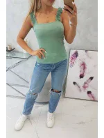 Blúzka s volánikmi bez ramienok tmavá mätová Blúzka s volánikmi bez ramienok tmavá mätová