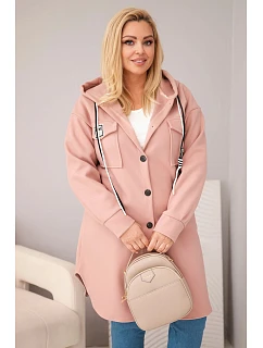 Dámský kabát plus size s kapucí model 22136647 na knoflíky tmavě růžový - K-Fashion