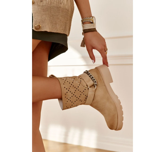 Ażurowe Wiosenne Botki Na Suwak Z Łańcuchem Beżowe Chantelle Ażurowe Wiosenne Botki Na Suwak Z Łańcuchem Beżowe Chantelle