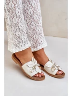 Klapki Z Ozdobą Skóra Naturalna Zazoo 3667 Białe Klapki Z Ozdobą Skóra Naturalna Zazoo 3667 Białe