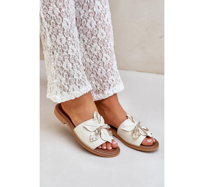 Klapki Z Ozdobą Skóra Naturalna Zazoo 3667 Białe Klapki Z Ozdobą Skóra Naturalna Zazoo 3667 Białe