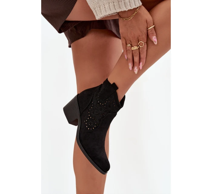 Botki Damskie Ażurowe Na Obcasie S.Barski HY52-529 Czarne Botki Damskie Ażurowe Na Obcasie S.Barski HY52-529 Czarne