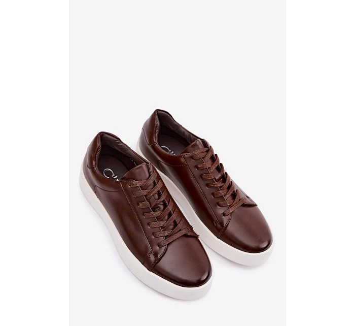 Pánské tenisky z eko kůže tmavě hnědé Velton