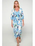Dámske šaty 20417 Ecru s modrou a zelenou potlačou - Vamp Dámske šaty 20417 Ecru s modrou a zelenou potlačou - Vamp