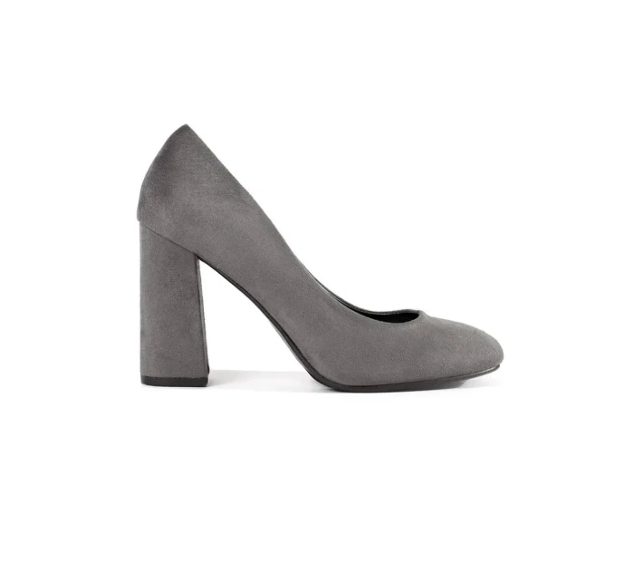 Dámske dizajnové šedé a strieborné lodičky na širokom podpätku Dámske dizajnové šedé a strieborné lodičky na širokom podpätku