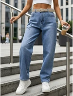 Dámske baggy modré džínsy s opaskom FashionStreet UY2945