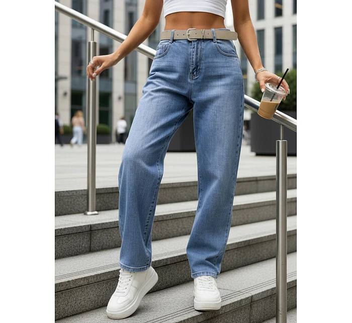 Dámske baggy modré džínsy s opaskom FashionStreet UY2945