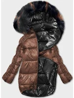 Čierno-hnedá obojstranná bunda oversize (h-1088-01)