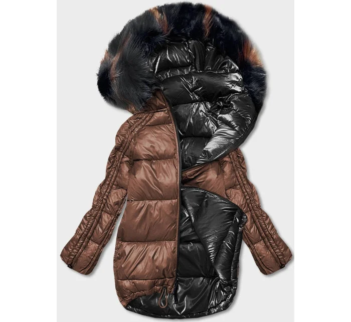 Čierno-hnedá obojstranná bunda oversize (h-1088-01)