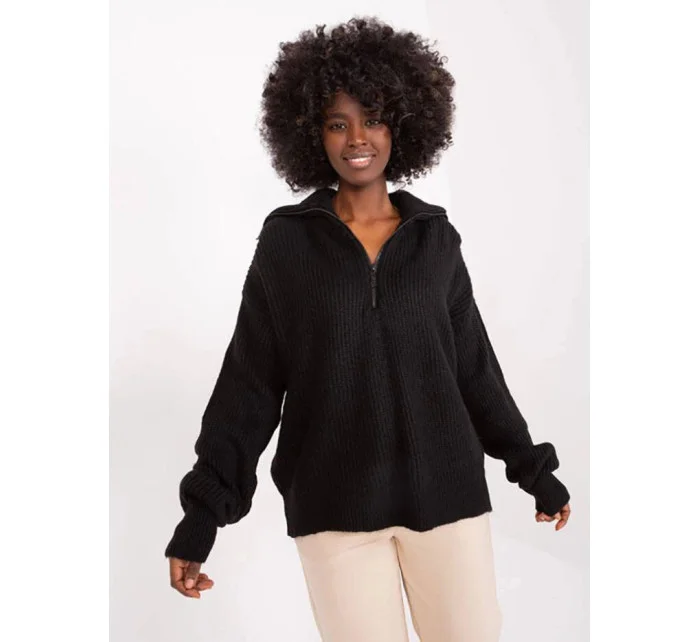 Dámsky voľný sveter s rolákom čierny (0374)