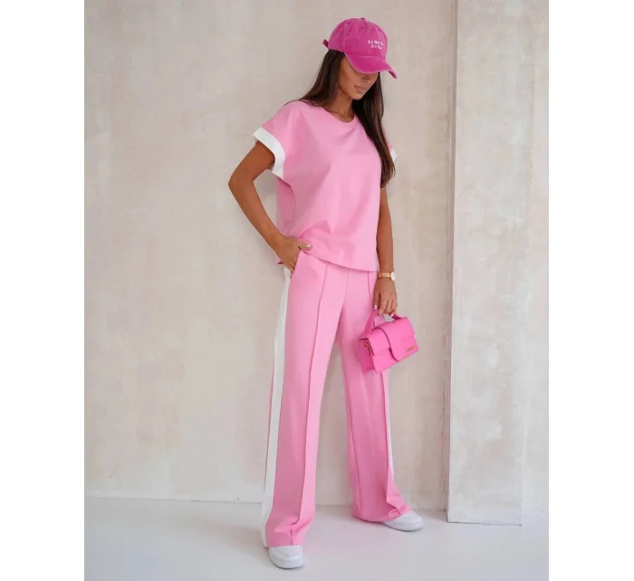 Ružová dámska športová súprava s kontrastnými vložkami (VE99)