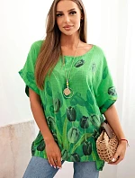 Dámske bavlnené tričko s kvetinovým vzorom zelené