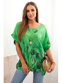 Dámská bavlněná košile s květinovým vzorem zelený