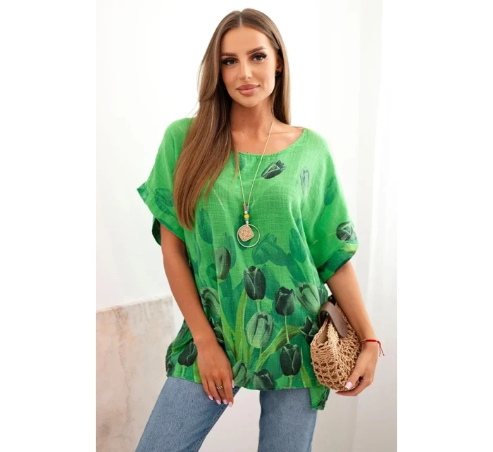 Dámská bavlněná košile s květinovým vzorem zelený Dámská bavlněná košile s květinovým vzorem zelený