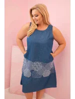 Dámske plus veľkosť šaty bez rukávov s ozdobným vzorom denim
