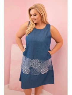 Dámske plus veľkosť šaty bez rukávov s ozdobným vzorom denim