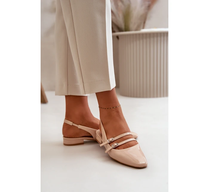 Lakierowane Baleriny Z Paskami Na Niskim Obcasie Beżowe Bialettia Lakierowane Baleriny Z Paskami Na Niskim Obcasie Beżowe Bialettia