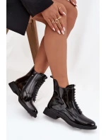 Lakované dámské kozačky z přírodní kůže model 21713802 Černé - D&A