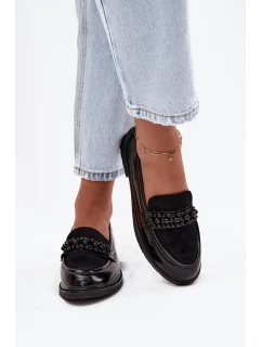 Mokasyny Damskie Lakierowane Z Koralikami S.Barski HY52-541 Czarne