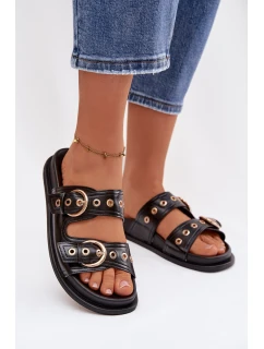 Dámské žabky se zlatými přezkami Eko kůže Černé Bellarya