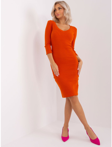 Tmavo oranžové rebrované základné šaty Kim RUE PARIS