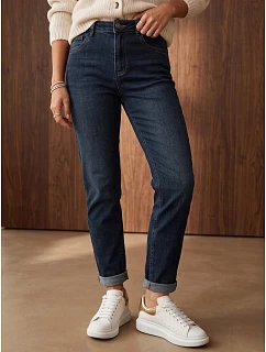 Jeansy damskie mom fit z wysokim stanem granatowe FashionStreet UY3249