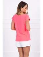 Blúzka s potlačou pier ružová neónová