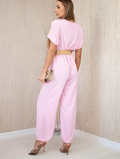 Kombinéza s ozdobným opaskom candy pink