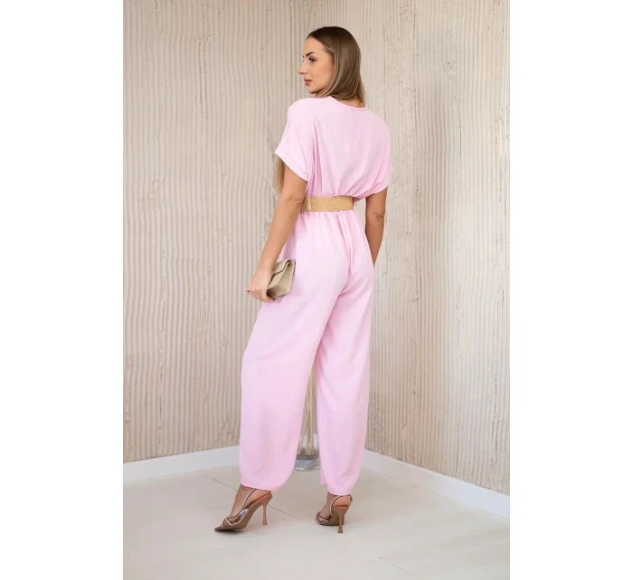 Kombinéza s ozdobným opaskom candy pink Kombinéza s ozdobným opaskom candy pink