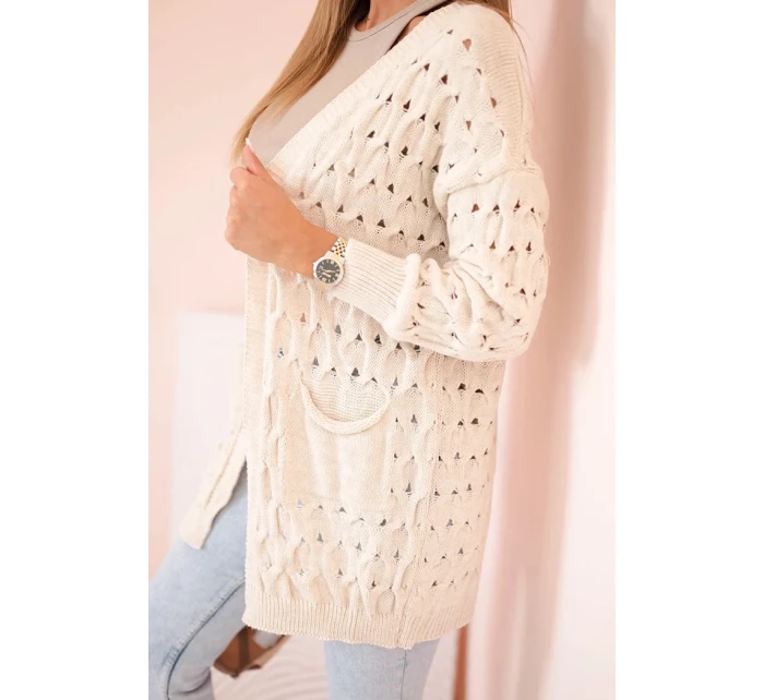 Dámsky sveter s vreckami čipka béžová Dámsky sveter s vreckami čipka béžová