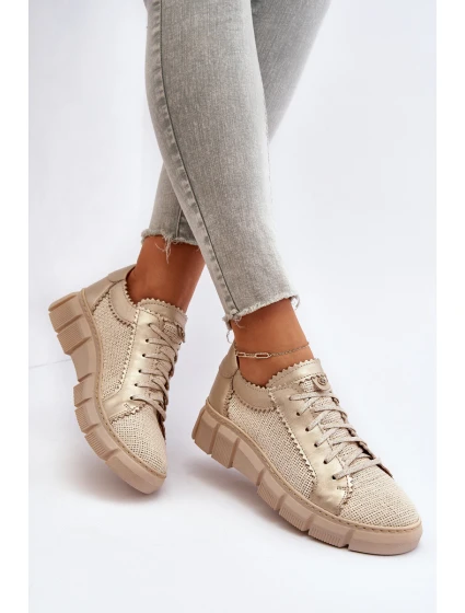 Damskie Skórzane Półbuty Maciejka 05850-22 Jasnobeżowe
