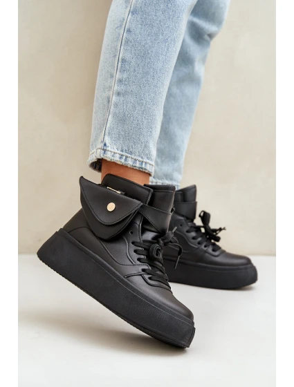 Wysokie Sneakersy Z Saszetką Na Platformie Czarne Saramis