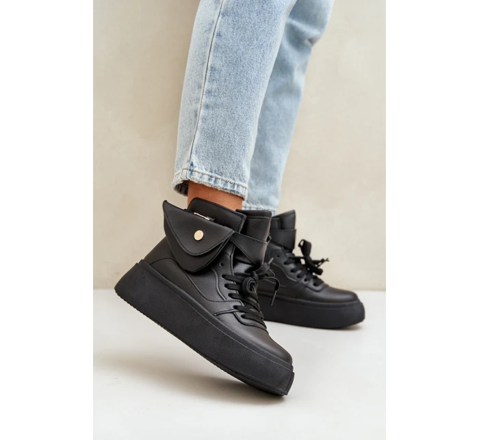 Wysokie Sneakersy Z Saszetką Na Platformie Czarne Saramis