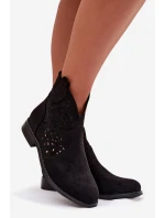 Dámské otevřené kotníkové boty na nízkém podpatku model 21961114 Černé - S.Barski Dámské otevřené kotníkové boty na nízkém podpatku model 21961114 Černé - S.Barski